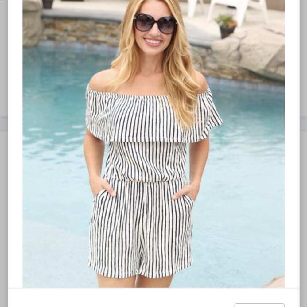 Navy and white Stripped Romper